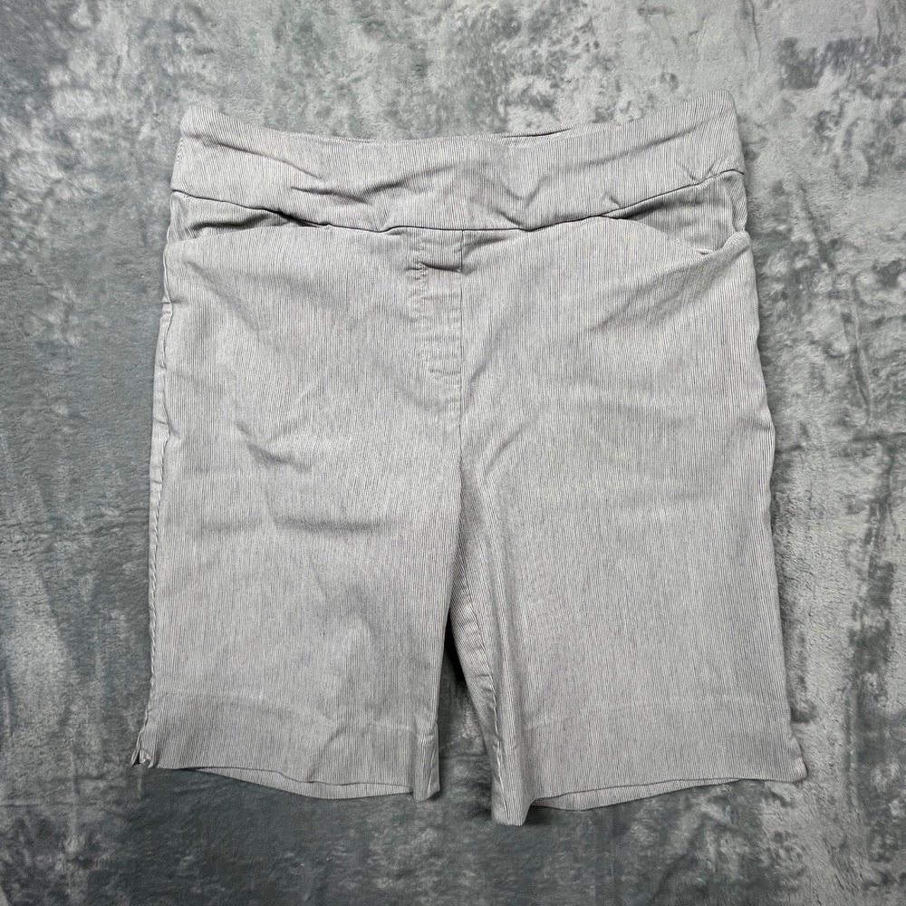 Hilary Radley Bermuda Shorts Womens Grey White Pinstripe Pull On Stretch S